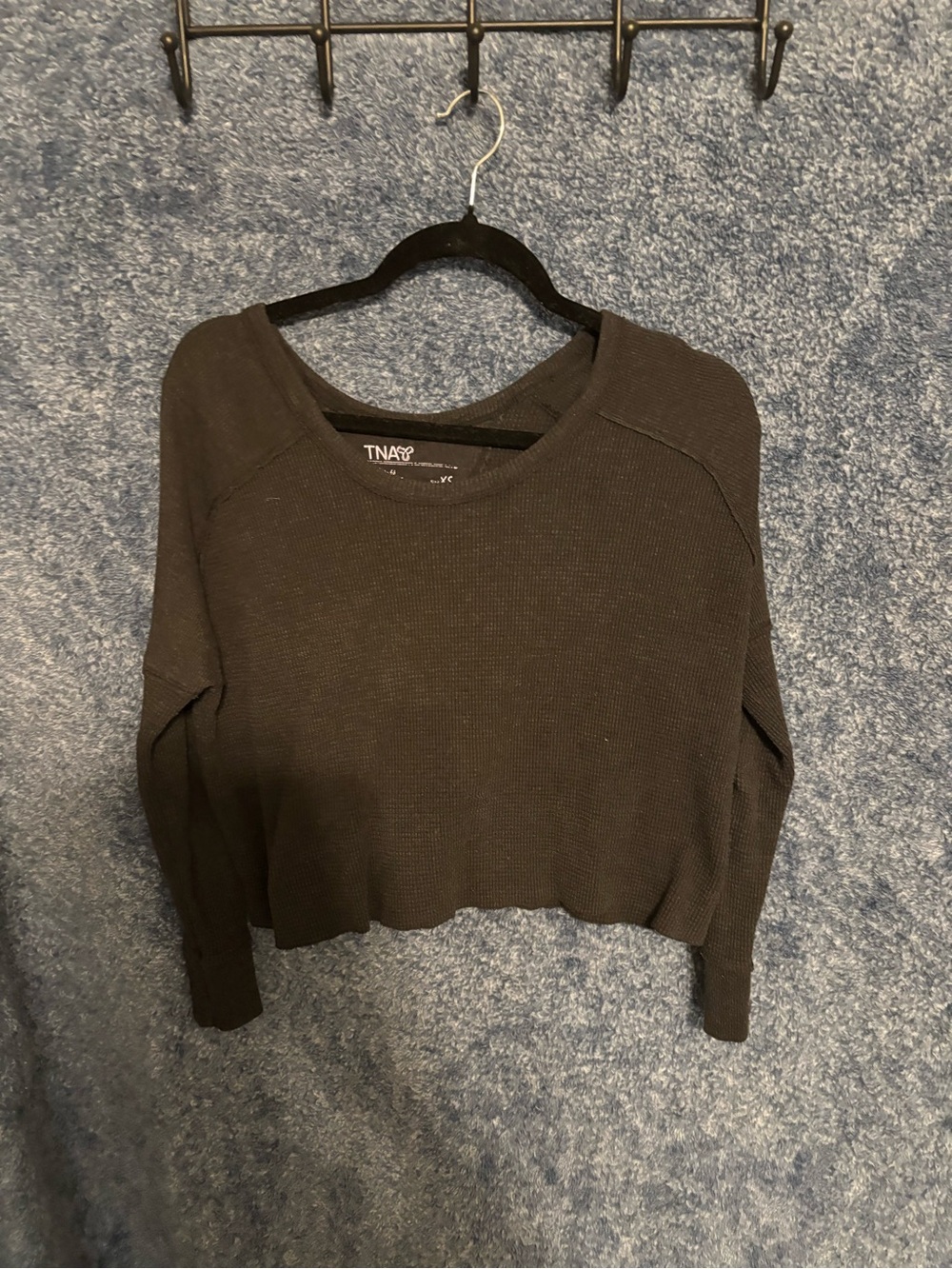 TNA Cropped Waffle Knit Sweater - Black